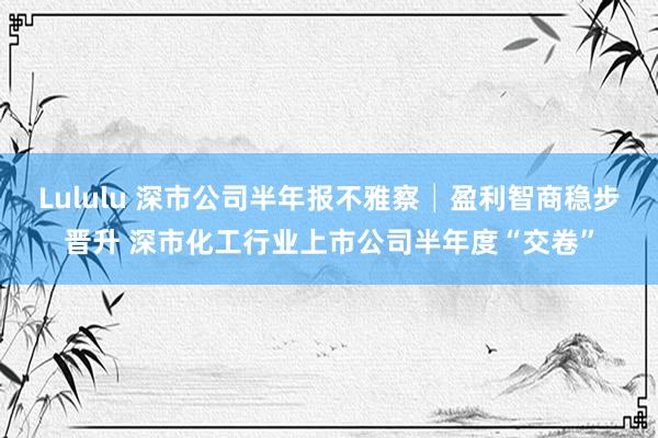 Lululu 深市公司半年报不雅察│盈利智商稳步晋升 深市化工行业上市公司半年度“交卷”